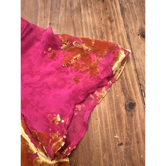 Anthropologie Maeve Ombre Shimmer Tee Top Blouse XS Floral Pink Gold Silk Blend - Picture 3 of 13